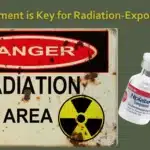 Early treatment is key for radiation-exposed patients. A picture of a danger radiation area rusted sign and a vial of Romiplostim, the newest approved counter measure drug.